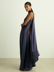 Reiss Indigo Fae Satin Cape Dress - Image 5 of 6