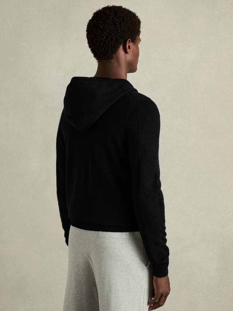 Reiss Black Lindo Wool and Cashmere Zip-Through Hoodie