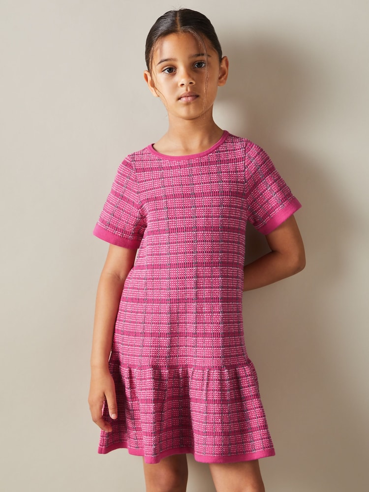 Reiss Pink Shona 9-13 yrs Cotton Blend Checked Smocked Dress - Image 1 of 4