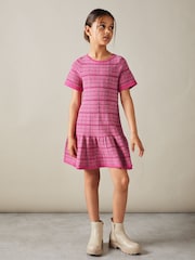 Reiss Pink Shona 9-13 yrs Cotton Blend Checked Smocked Dress - Image 3 of 4