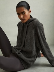 Reiss Charcoal Charlie Wool-Cashmere Drawstring Hoodie - Image 1 of 7
