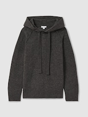 Reiss Charcoal Charlie Wool-Cashmere Drawstring Hoodie - Image 2 of 7