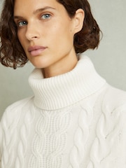 Reiss Cream Carina Wool-Cashmere Cable Knit Roll Neck Jumper - Image 5 of 7