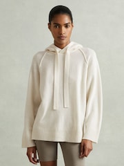 Reiss Cream Charlie Wool-Cashmere Drawstring Hoodie - Image 1 of 6
