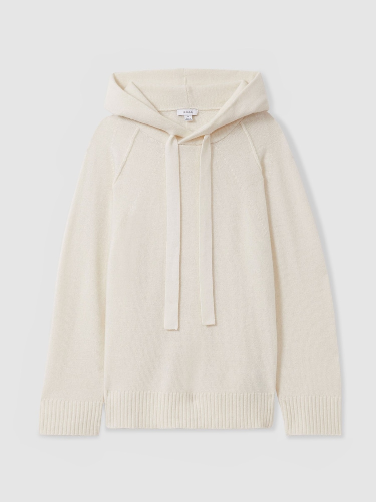 Reiss Cream Charlie Wool-Cashmere Drawstring Hoodie - Image 2 of 6