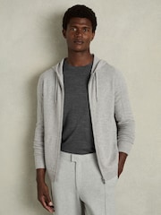 Reiss Soft Grey Melange Lindo Wool and Cashmere Zip-Through Hoodie - Image 1 of 6