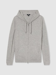 Reiss Soft Grey Melange Lindo Wool and Cashmere Zip-Through Hoodie - Image 2 of 6
