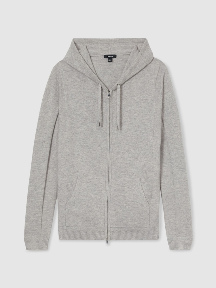 Reiss Soft Grey Melange Lindo Wool and Cashmere Zip-Through Hoodie - Image 2 of 6