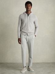 Reiss Soft Grey Melange Lindo Wool and Cashmere Zip-Through Hoodie - Image 3 of 6