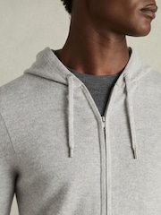 Reiss Soft Grey Melange Lindo Wool and Cashmere Zip-Through Hoodie - Image 4 of 6