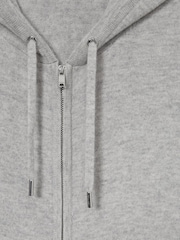 Reiss Soft Grey Melange Lindo Wool and Cashmere Zip-Through Hoodie - Image 6 of 6