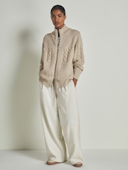 LES 100 CIEL Stone Reiss | Les 100 Ciels Wool and Cashmere Cardigan - Image 1 of 5