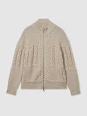 LES 100 CIEL Stone Reiss | Les 100 Ciels Wool and Cashmere Cardigan - Image 2 of 5