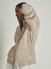 LES 100 CIEL Stone Reiss | Les 100 Ciels Wool and Cashmere Cardigan - Image 3 of 5