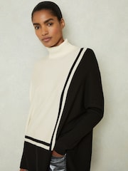 Reiss Cream/Black Sophia Colourblock Roll Neck Split Hem Jumper - Image 1 of 6