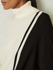 Reiss Cream/Black Sophia Colourblock Roll Neck Split Hem Jumper - Image 3 of 6
