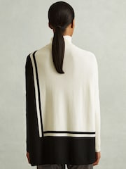 Reiss Cream/Black Sophia Colourblock Roll Neck Split Hem Jumper - Image 4 of 6