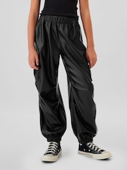Gap Black Leather Faux Leather Cargo Parachute Trousers - Image 1 of 5