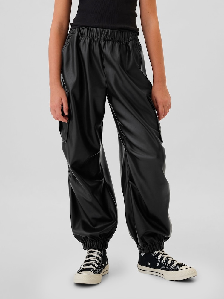 Gap Black Leather Faux Leather Cargo Parachute Trousers - Image 1 of 5