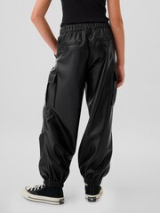 Gap Black Leather Faux Leather Cargo Parachute Trousers - Image 2 of 5