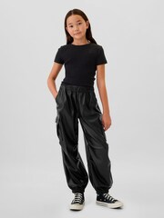 Gap Black Leather Faux Leather Cargo Parachute Trousers - Image 3 of 5