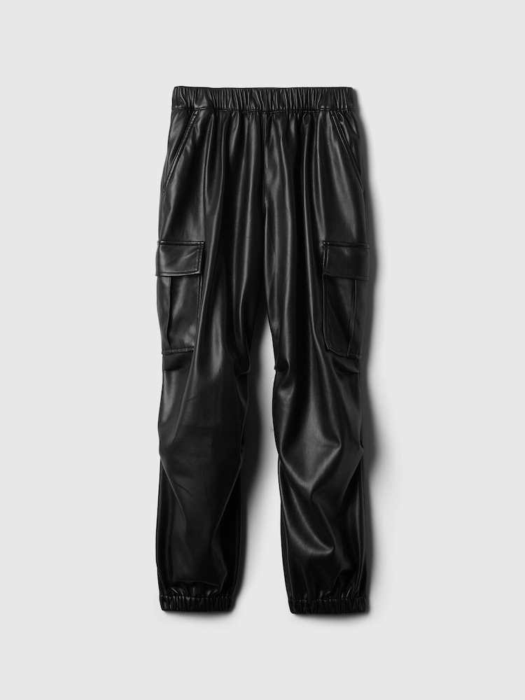 Gap Black Leather Faux Leather Cargo Parachute Trousers - Image 5 of 5