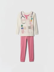 Gap White/Pink Vet Cotton Long Sleeve Pyjamas (6mths-5yrs) - Image 1 of 3