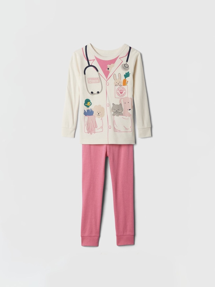 Gap White/Pink Vet Cotton Long Sleeve Pyjamas (6mths-5yrs) - Image 1 of 3 Gap White/Pink Vet Cotton Long Sleeve Pyjamas (6mths-5yrs) - Image 1 of 3
