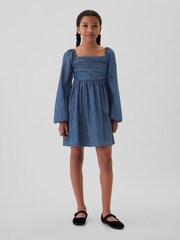 Gap Blue Puff Sleeve Square Neck Denim Dress (4-13yrs) - Image 1 of 4