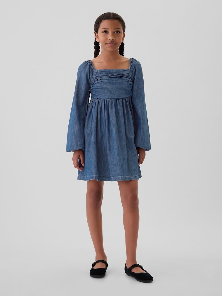 Gap Blue Puff Sleeve Square Neck Denim Dress (4-13yrs) - Image 1 of 4