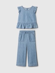 Gap Blue Denim Ruffle Top and Trouser Set (6mths-5yrs) - Image 1 of 2