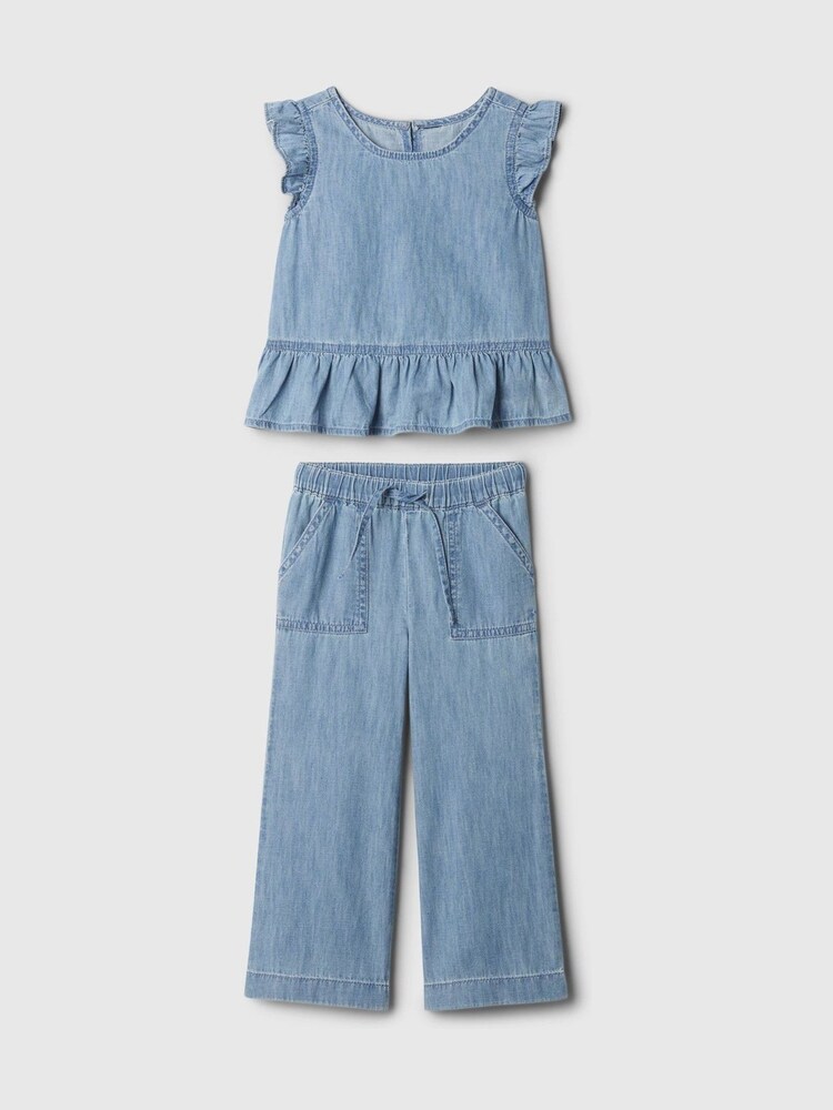 Gap Blue Denim Ruffle Top and Trouser Set (6mths-5yrs) - Image 1 of 2
