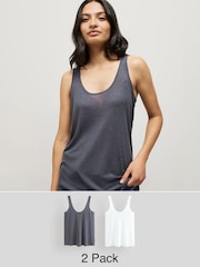 White/Steel Blue Strappy Scoop Neck Slouch Ribbed Vests 2 Pack - Image 1 of 5