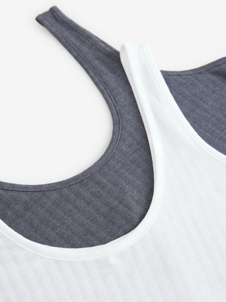 White/Steel Blue Strappy Scoop Neck Slouch Ribbed Vests 2 Pack - Image 10 of 10