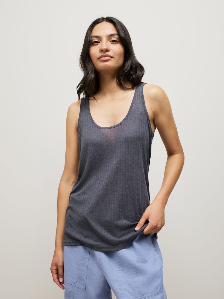 White/Steel Blue Strappy Scoop Neck Slouch Ribbed Vests 2 Pack - Image 2 of 5