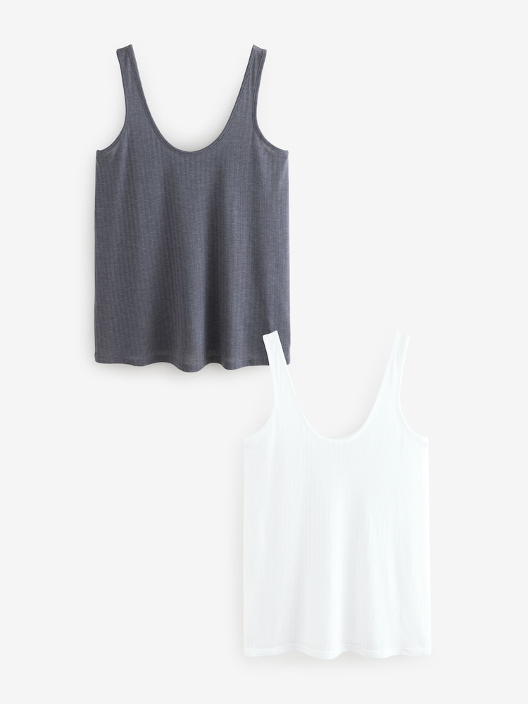 White/Steel Blue Strappy Scoop Neck Slouch Ribbed Vests 2 Pack - Image 6 of 10