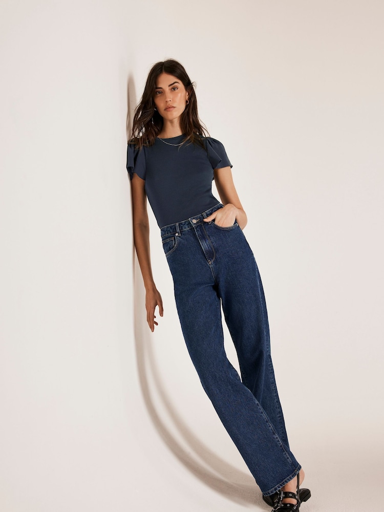 Mint Velvet Blue Ruffle Sleeve Top - Image 1 of 4