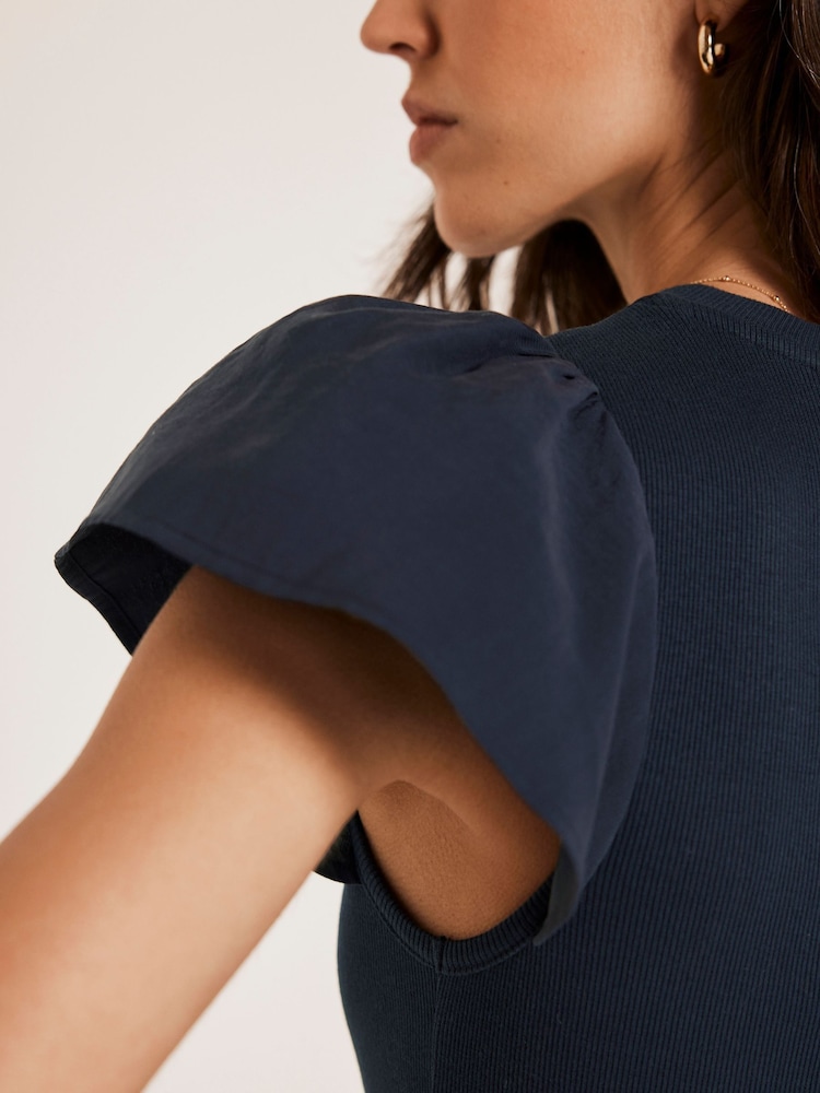 Mint Velvet Blue Ruffle Sleeve Top - Image 2 of 4 Mint Velvet Blue Ruffle Sleeve Top - Image 2 of 4
