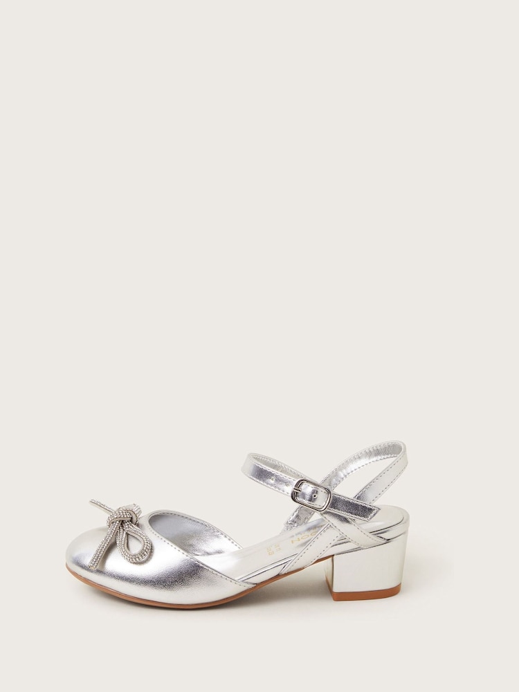 Monsoon Silver Dazzle Bow Heel Sandals - Image 2 of 3