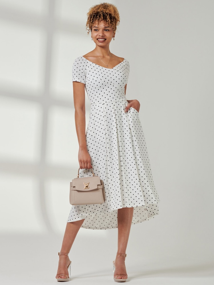Jolie Moi White Bardot Wrap Front Midi Dress - Image 1 of 6