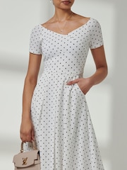 Jolie Moi White Bardot Wrap Front Midi Dress - Image 3 of 6
