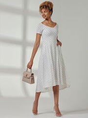 Jolie Moi White Bardot Wrap Front Midi Dress - Image 4 of 6