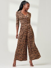 Jolie Moi Brown Animal Print Jersey Jumpsuit - Image 3 of 5
