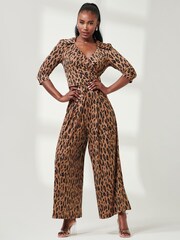 Jolie Moi Brown Animal Print Jersey Jumpsuit - Image 4 of 5