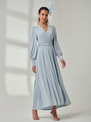 Jolie Moi Light Blue Long  Sleeve Soft Silky Jersey Maxi Dress - Image 5 of 6