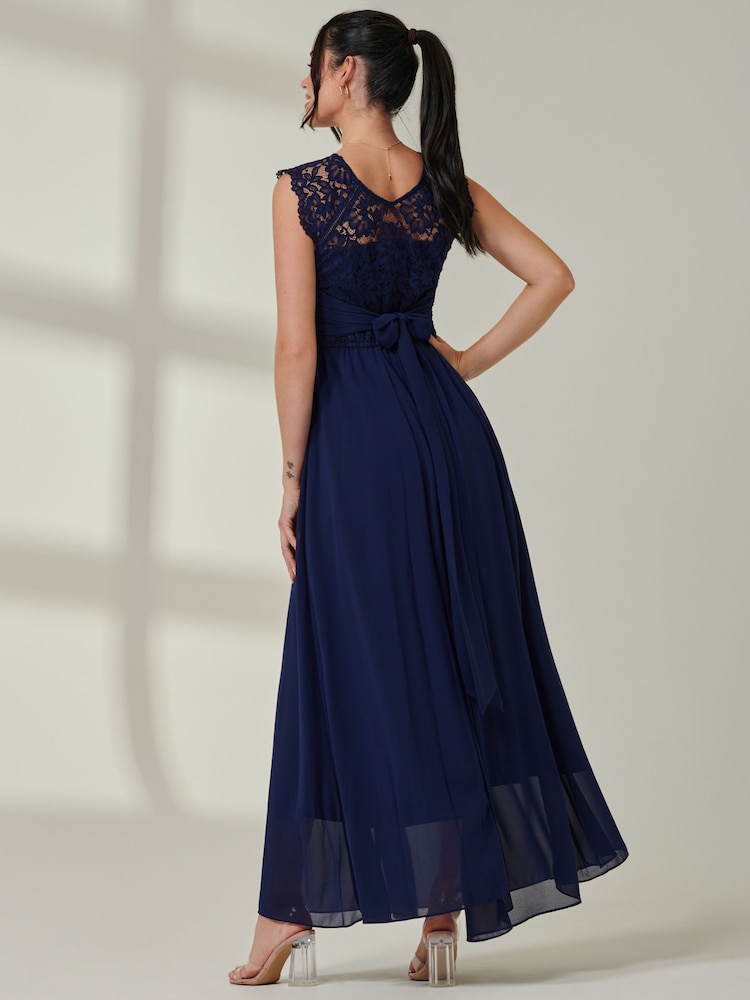 Jolie Moi Blue Leanne Cap Sleeve Lace Maxi Dress - Image 2 of 6