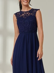 Jolie Moi Blue Leanne Cap Sleeve Lace Maxi Dress - Image 3 of 6