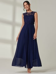 Jolie Moi Blue Leanne Cap Sleeve Lace Maxi Dress - Image 4 of 6