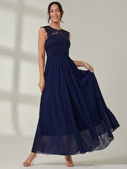 Jolie Moi Blue Leanne Cap Sleeve Lace Maxi Dress - Image 5 of 6