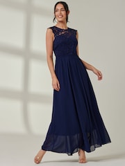 Jolie Moi Blue Leanne Cap Sleeve Lace Maxi Dress - Image 6 of 6